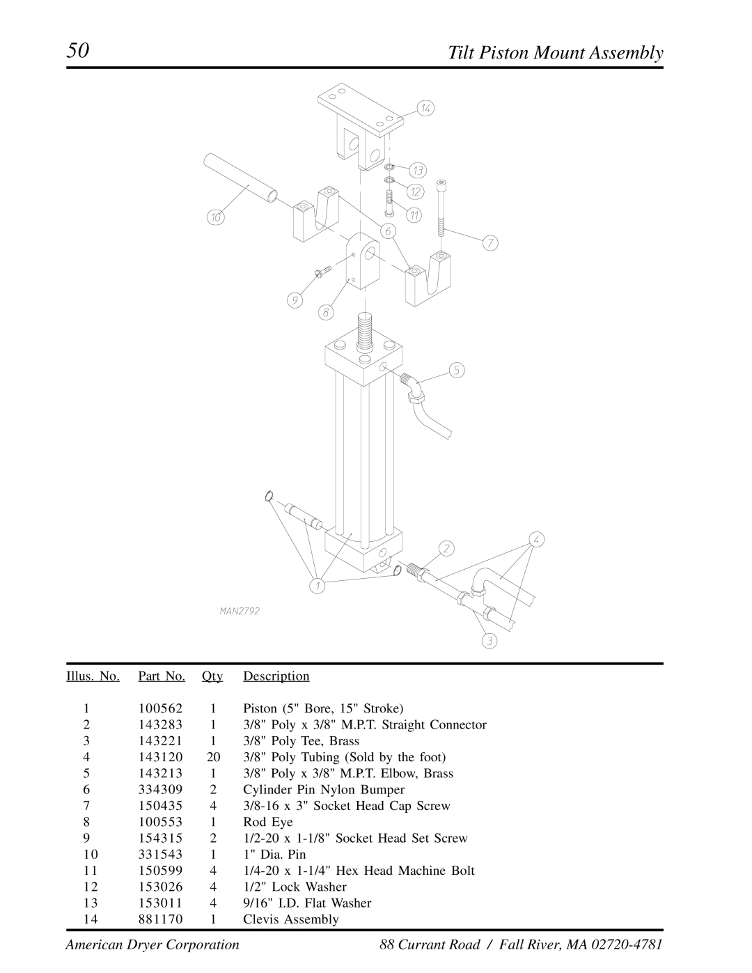 American Dryer Corp ADG-410 manual Tilt Piston Mount Assembly 