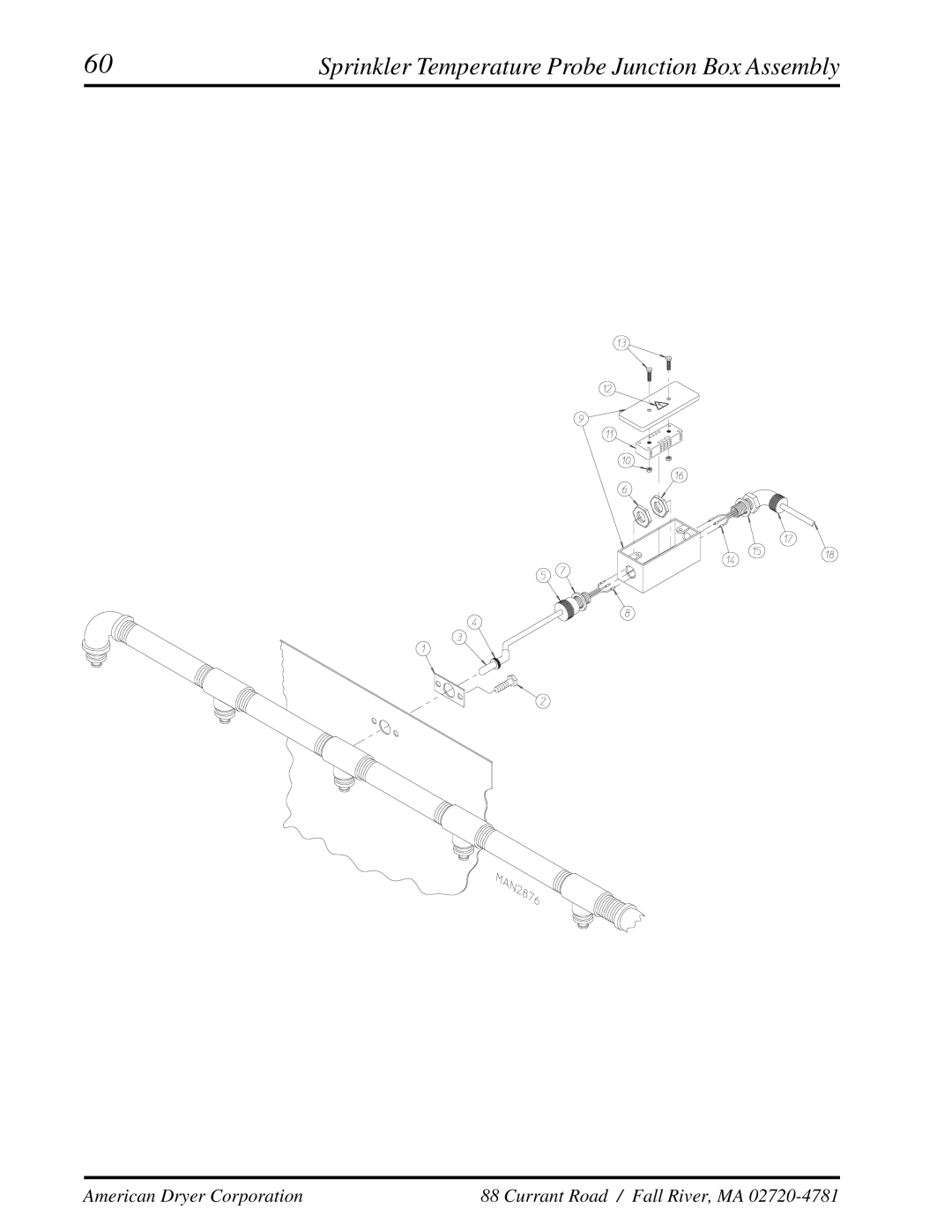 American Dryer Corp ADG-410 manual Sprinkler Temperature Probe Junction Box Assembly 