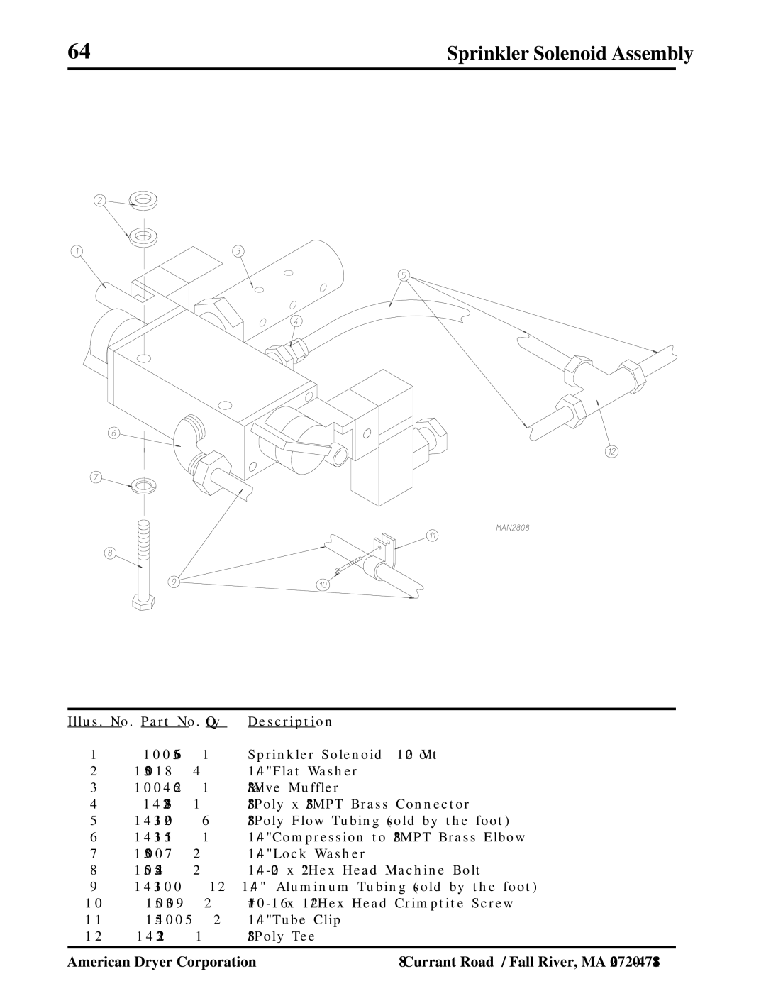 American Dryer Corp ADG-410 manual Sprinkler Solenoid Assembly 