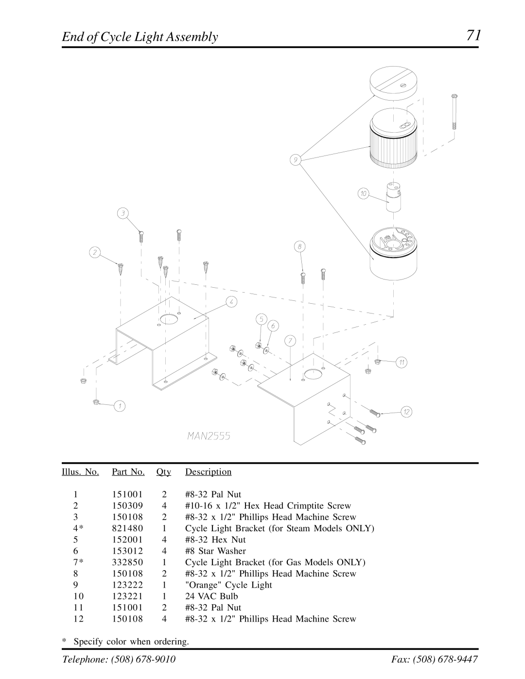 American Dryer Corp ADG-410 manual End of Cycle Light Assembly 