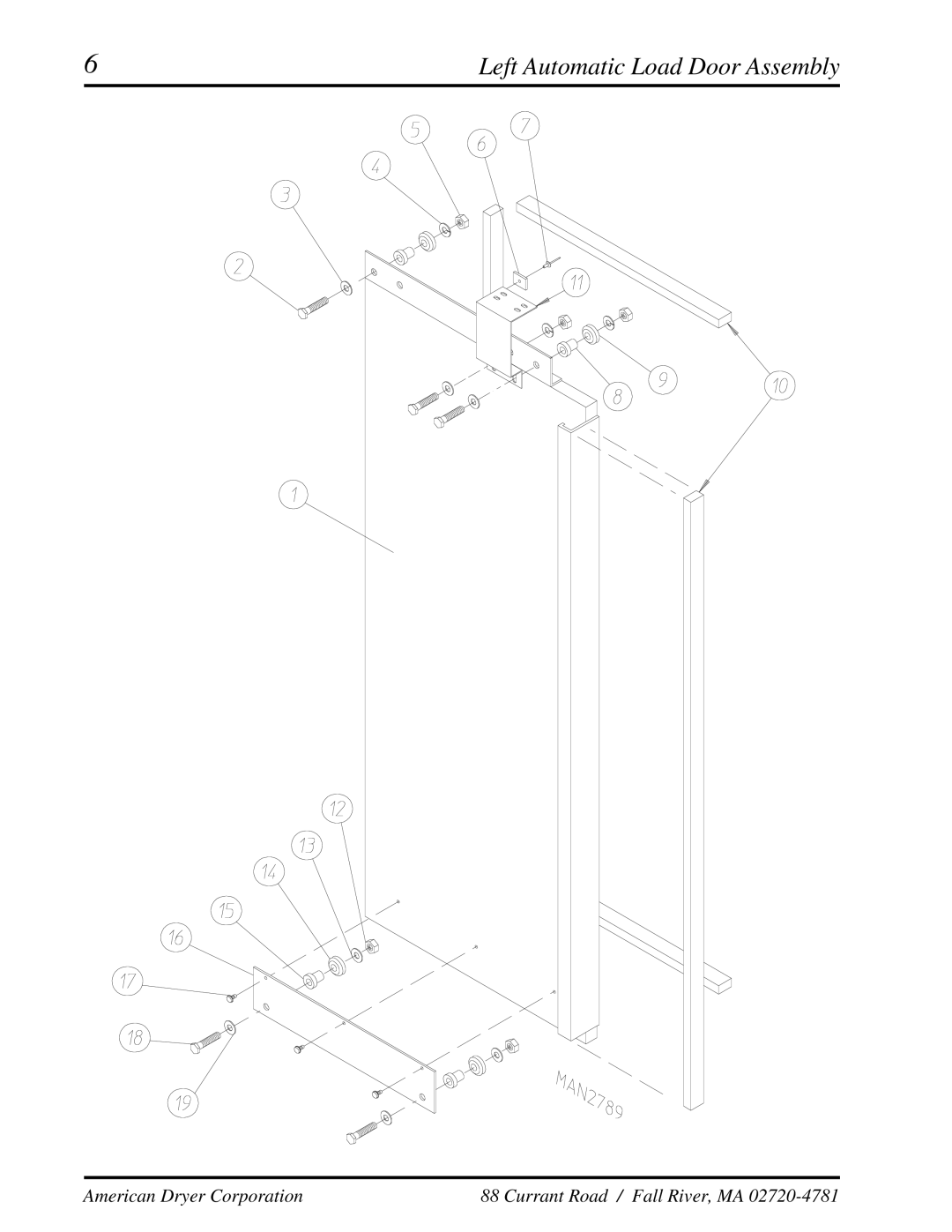 American Dryer Corp ADG-410 manual Left Automatic Load Door Assembly 