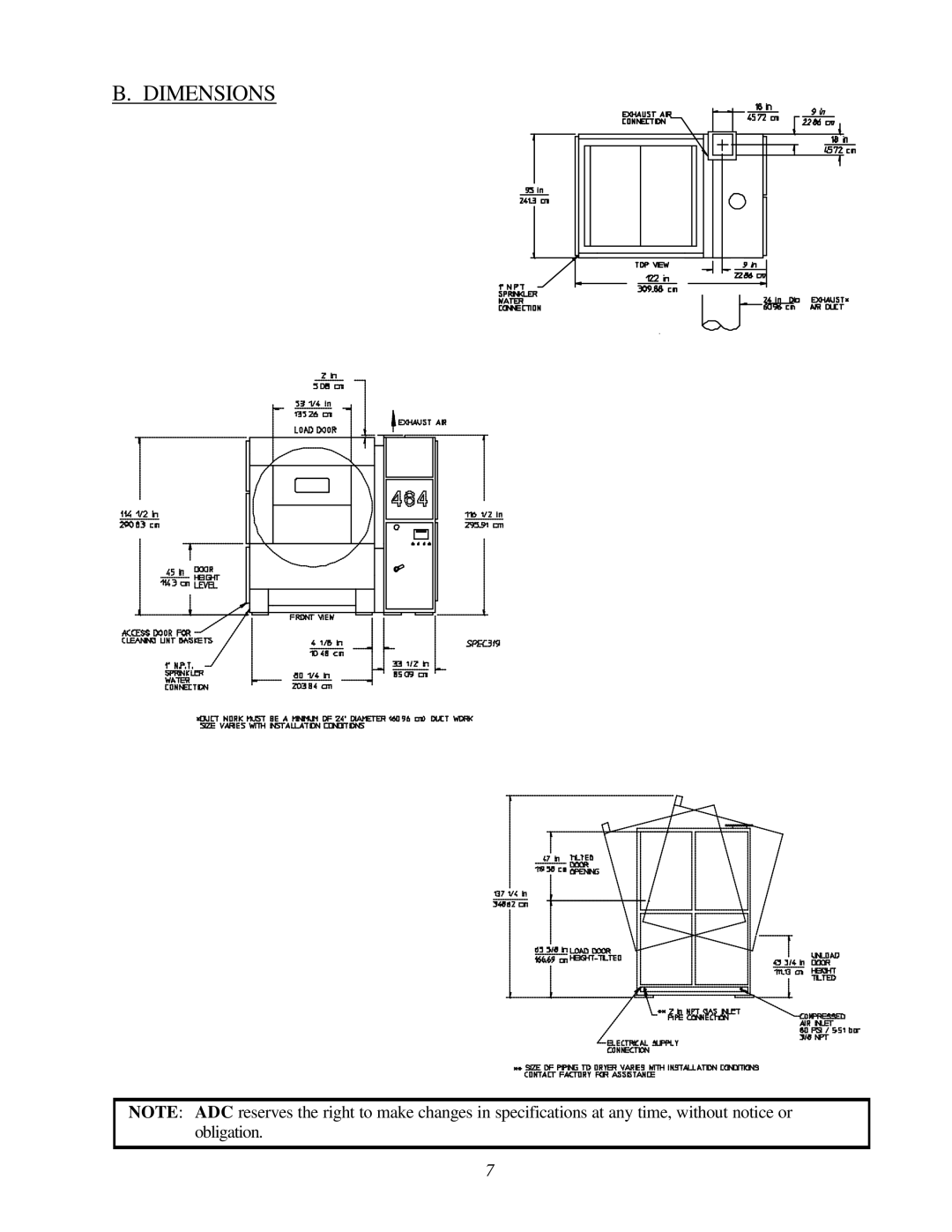 American Dryer Corp ADG-464 manual Dimensions 