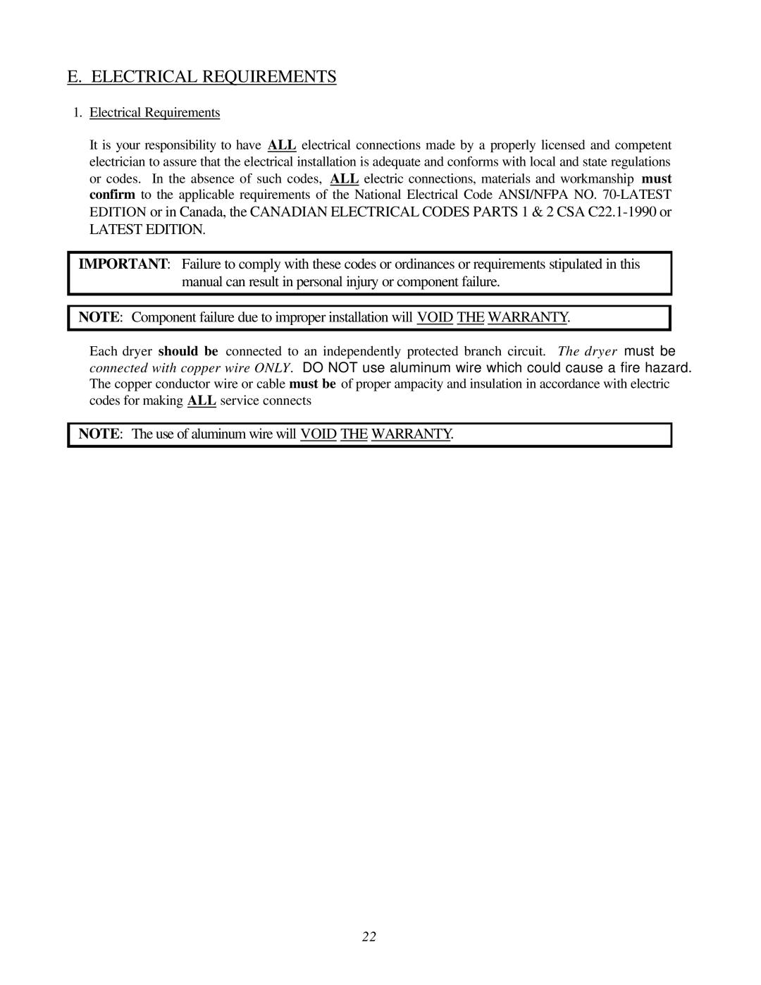 American Dryer Corp ADG-464 manual Electrical Requirements 