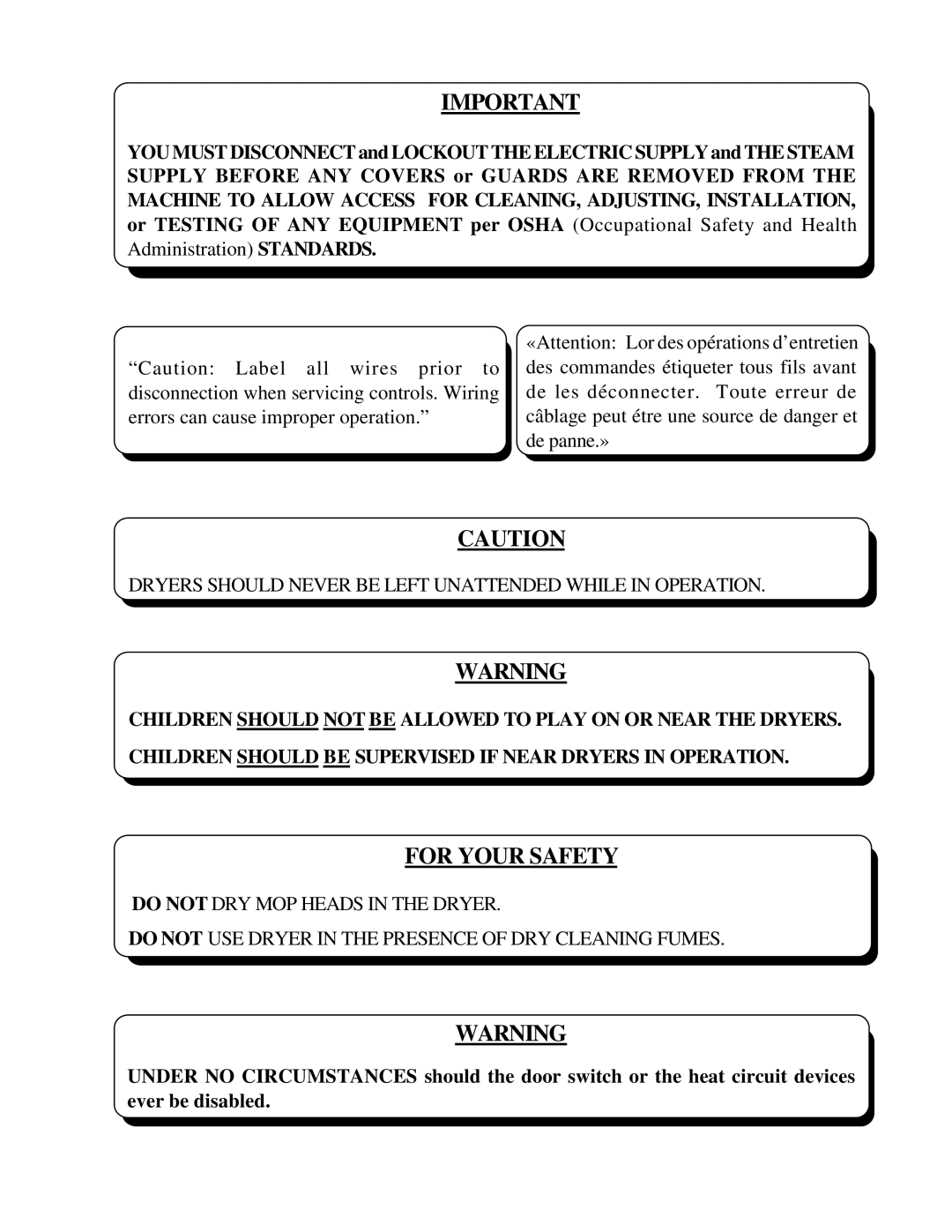 American Dryer Corp ADG-464 manual For Your Safety 