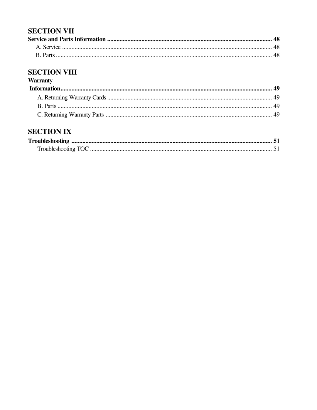 American Dryer Corp ADG-464 Service Parts, Returning Warranty Cards Parts Returning Warranty Parts, Troubleshooting TOC 