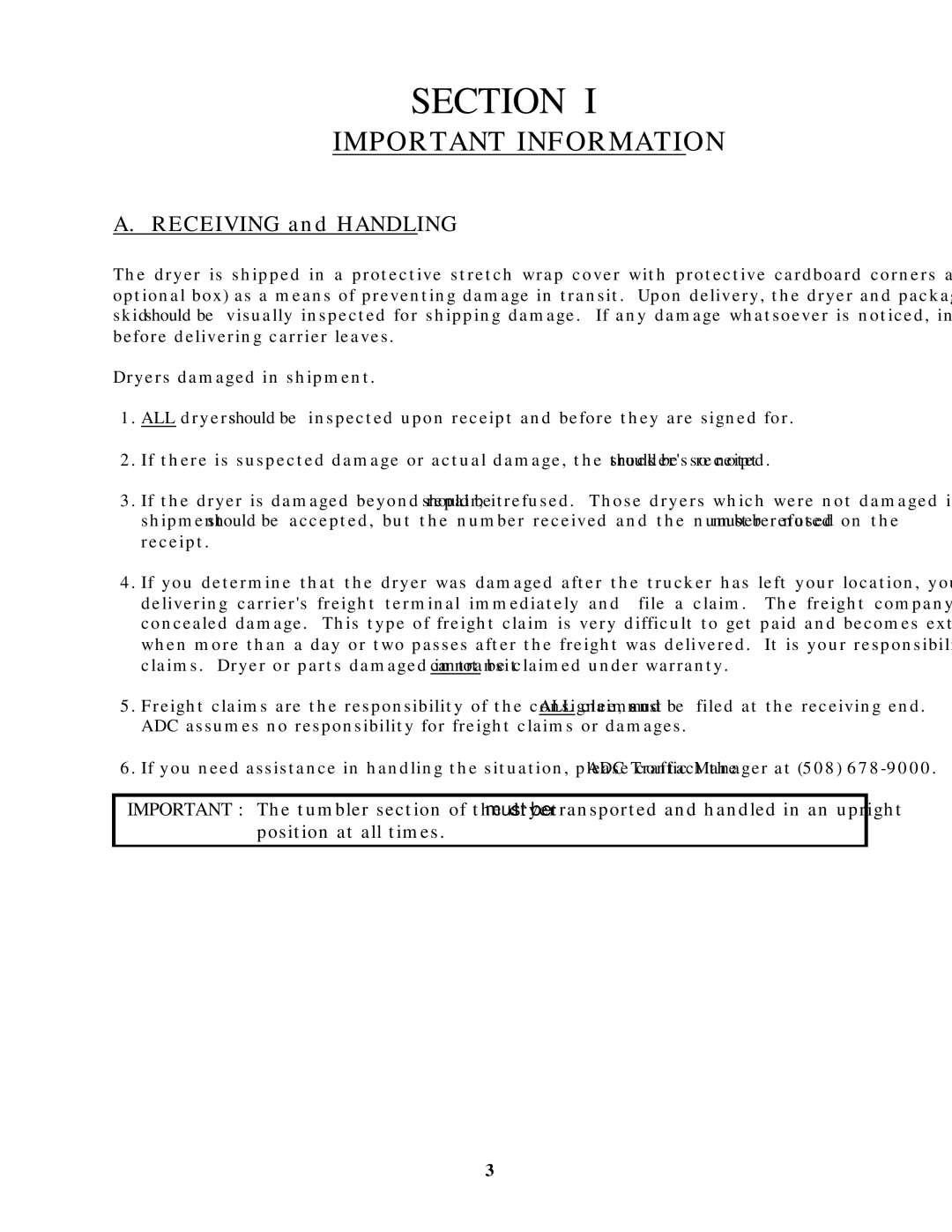 American Dryer Corp ADG-464 manual Section 