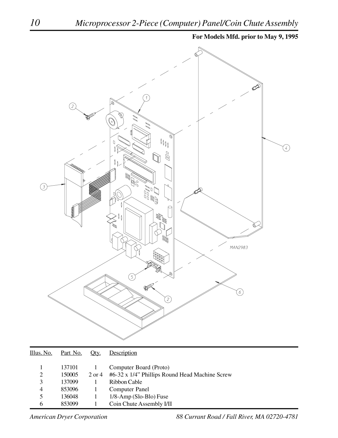 American Dryer Corp ADG-530, WDA-530 manual For Models Mfd. prior to May 9 