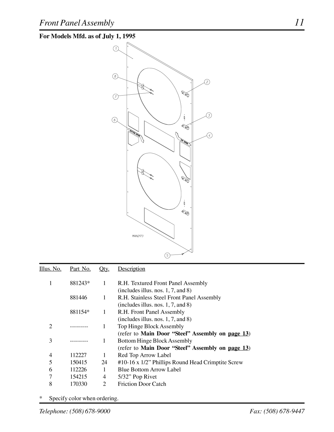 American Dryer Corp WDA-530, ADG-530 manual Front Panel Assembly 