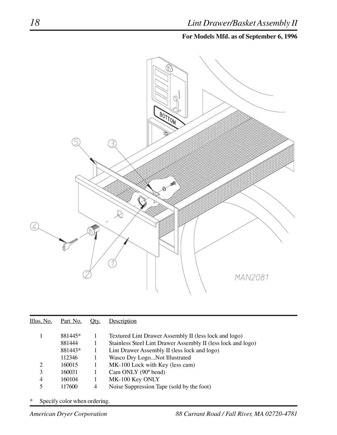 American Dryer Corp ADG-530, WDA-530 manual Lint Drawer/Basket Assembly 