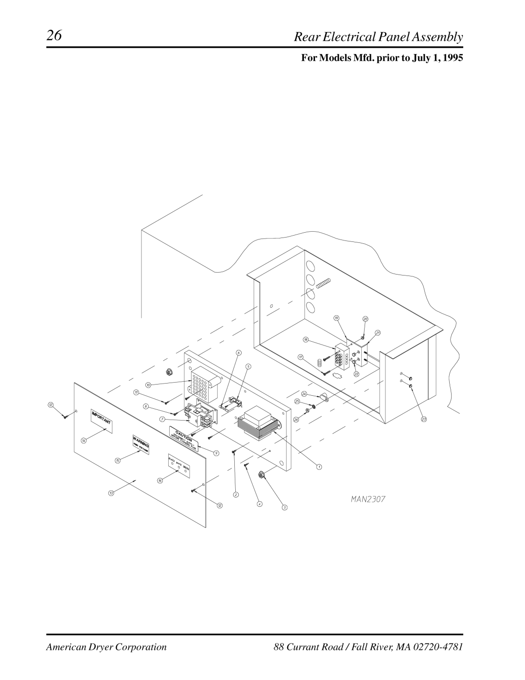 American Dryer Corp ADG-530, WDA-530 manual For Models Mfd. prior to July 1 