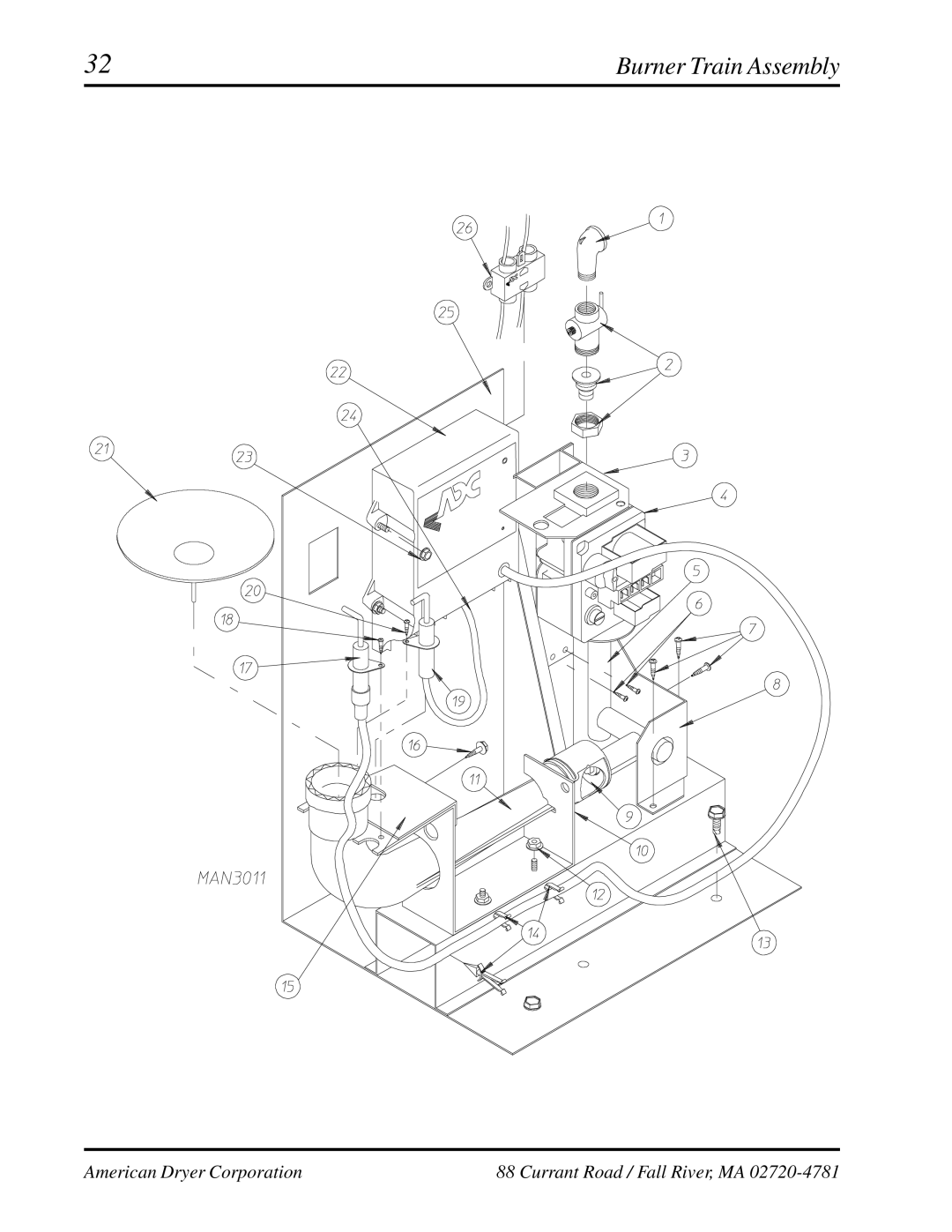 American Dryer Corp ADG-530, WDA-530 manual Burner Train Assembly 