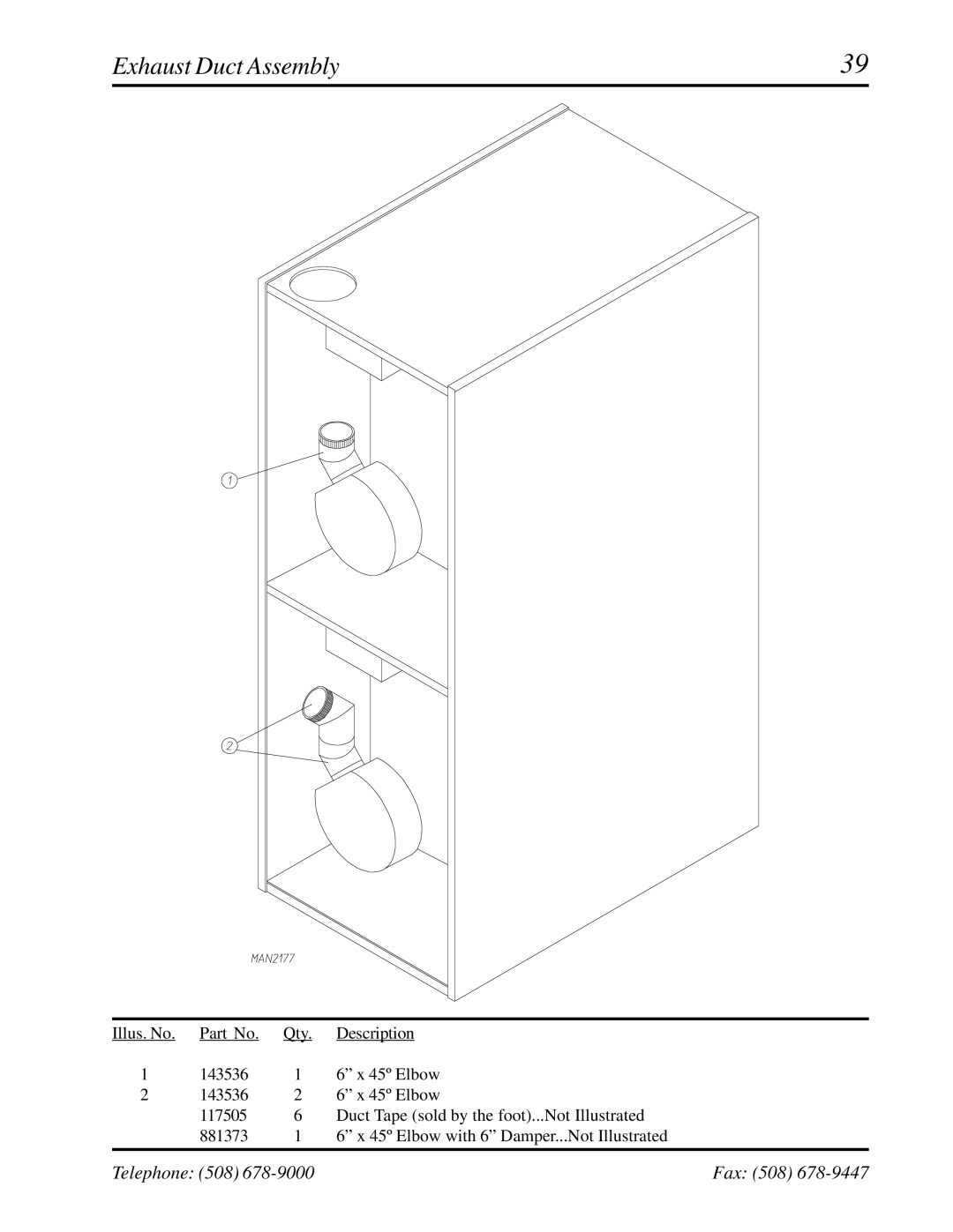 American Dryer Corp WDA-530, ADG-530 manual Exhaust Duct Assembly 