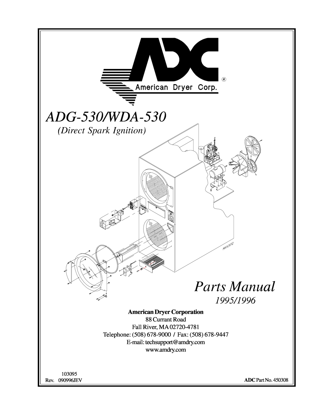 American Dryer Corp manual American Dryer Corporation, ADG-530/WDA-530, Parts Manual, Direct Spark Ignition, 1995/1996 