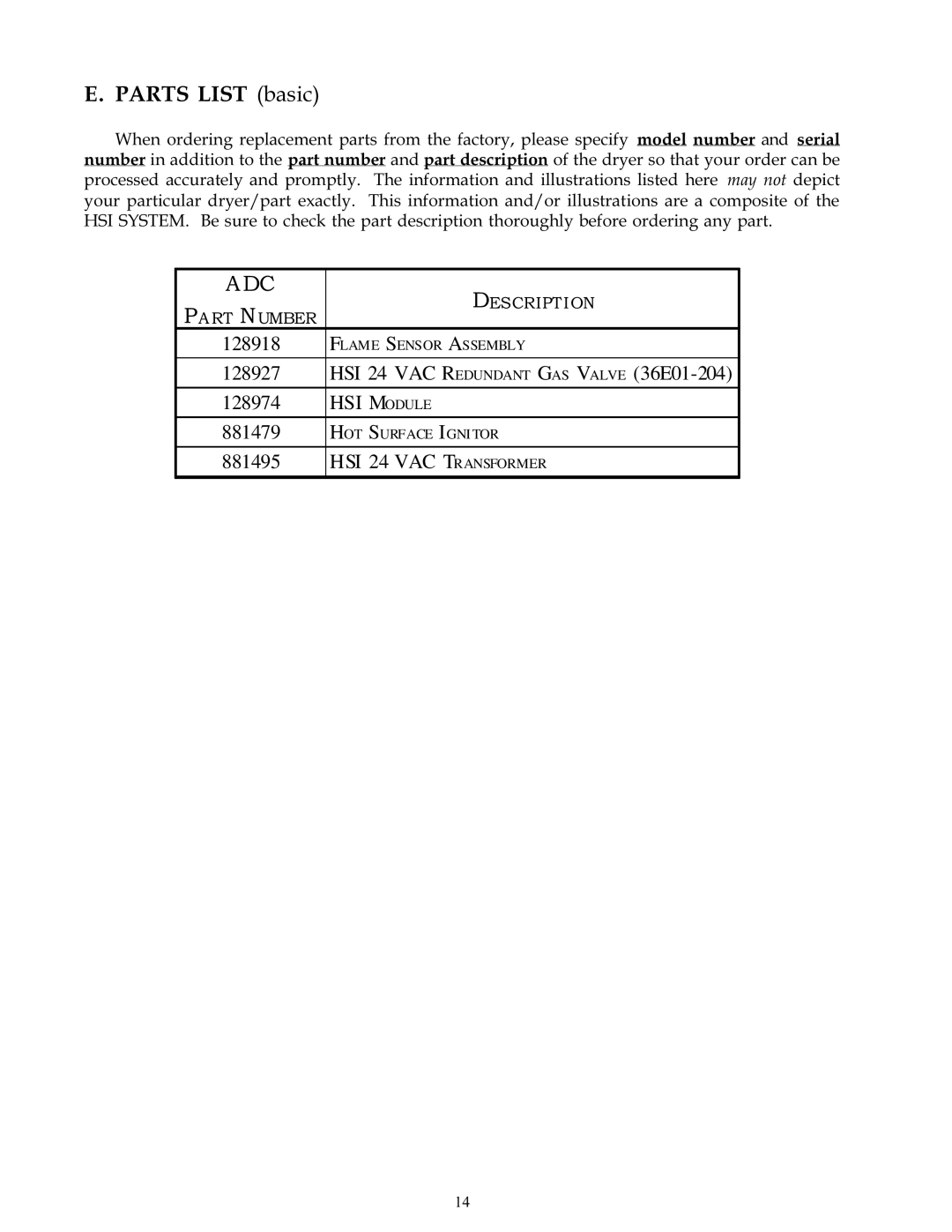 American Dryer Corp ADG-530 technical manual 128918, 128927, 128974, 881479, 881495 