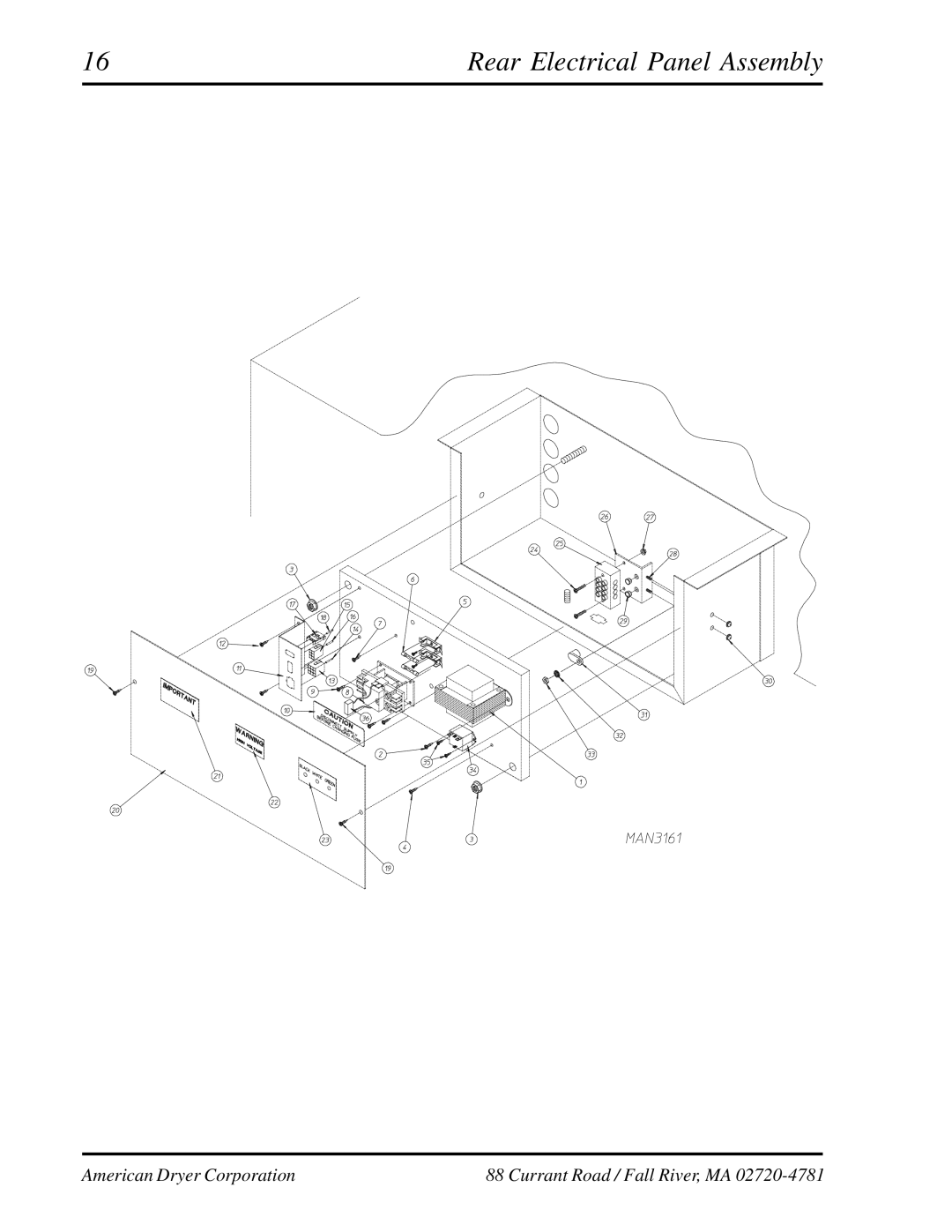 American Dryer Corp ADG-530HS manual Rear Electrical Panel Assembly 