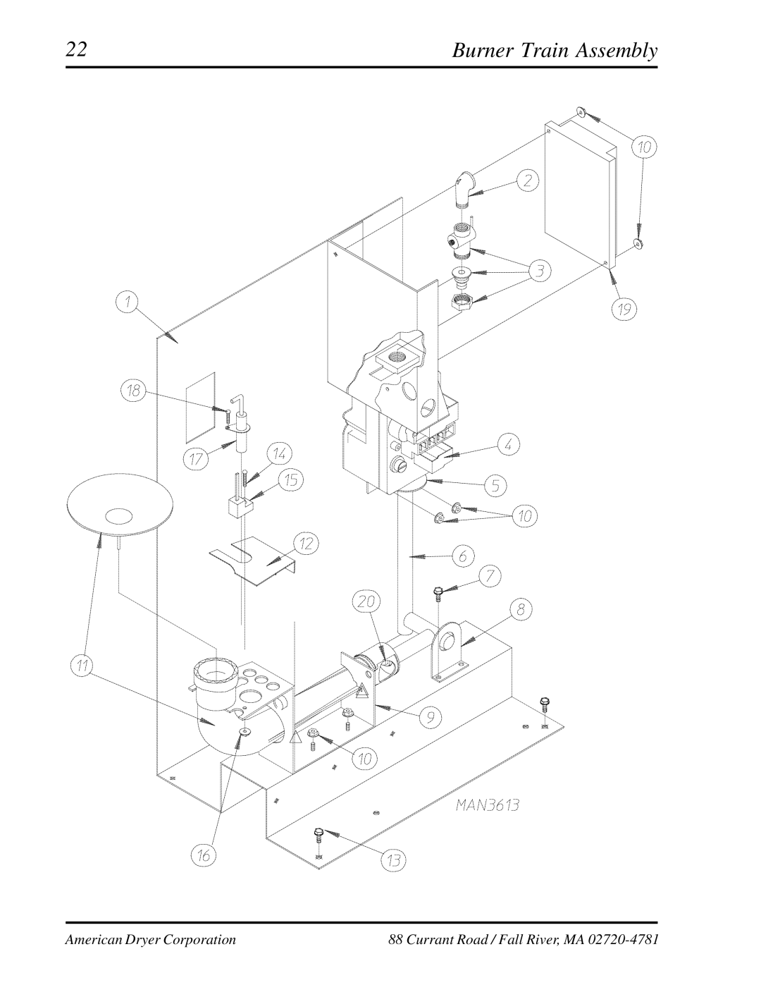 American Dryer Corp ADG-530HS manual Burner Train Assembly 