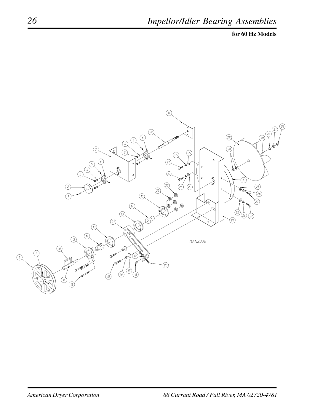 American Dryer Corp ADG-530HS manual Impellor/Idler Bearing Assemblies 