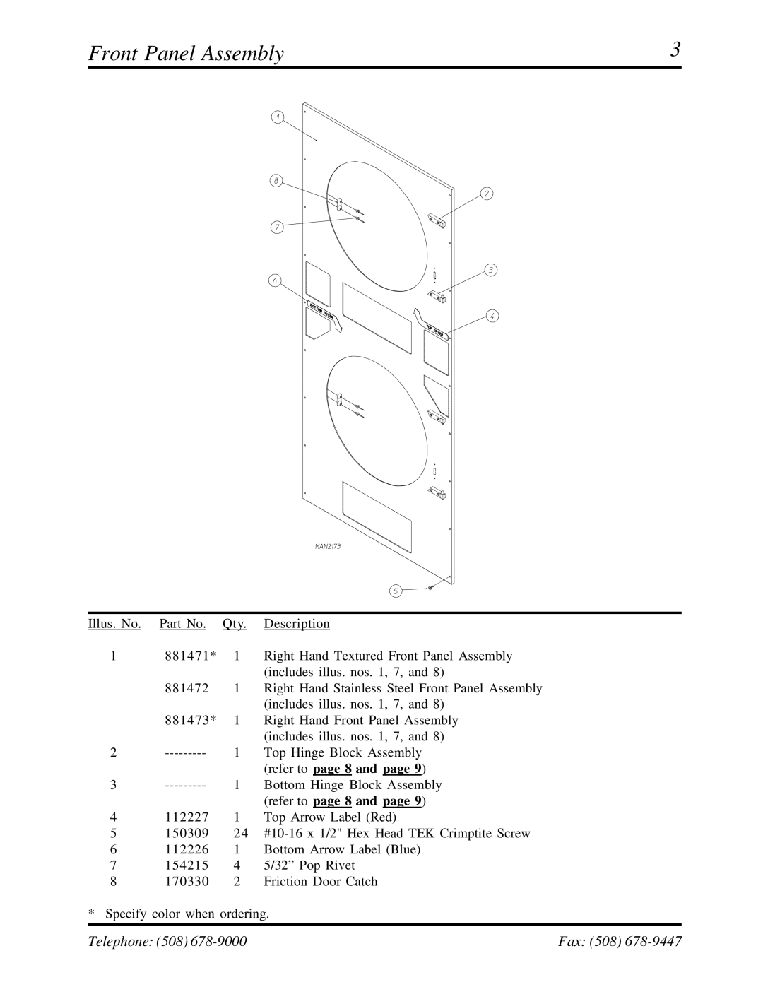 American Dryer Corp ADG-530HS manual Front Panel Assembly 