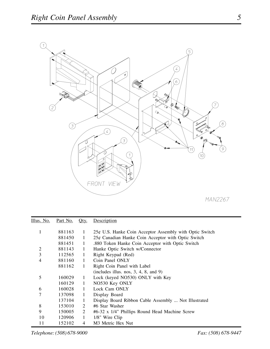 American Dryer Corp ADG-530HS manual Right Coin Panel Assembly 