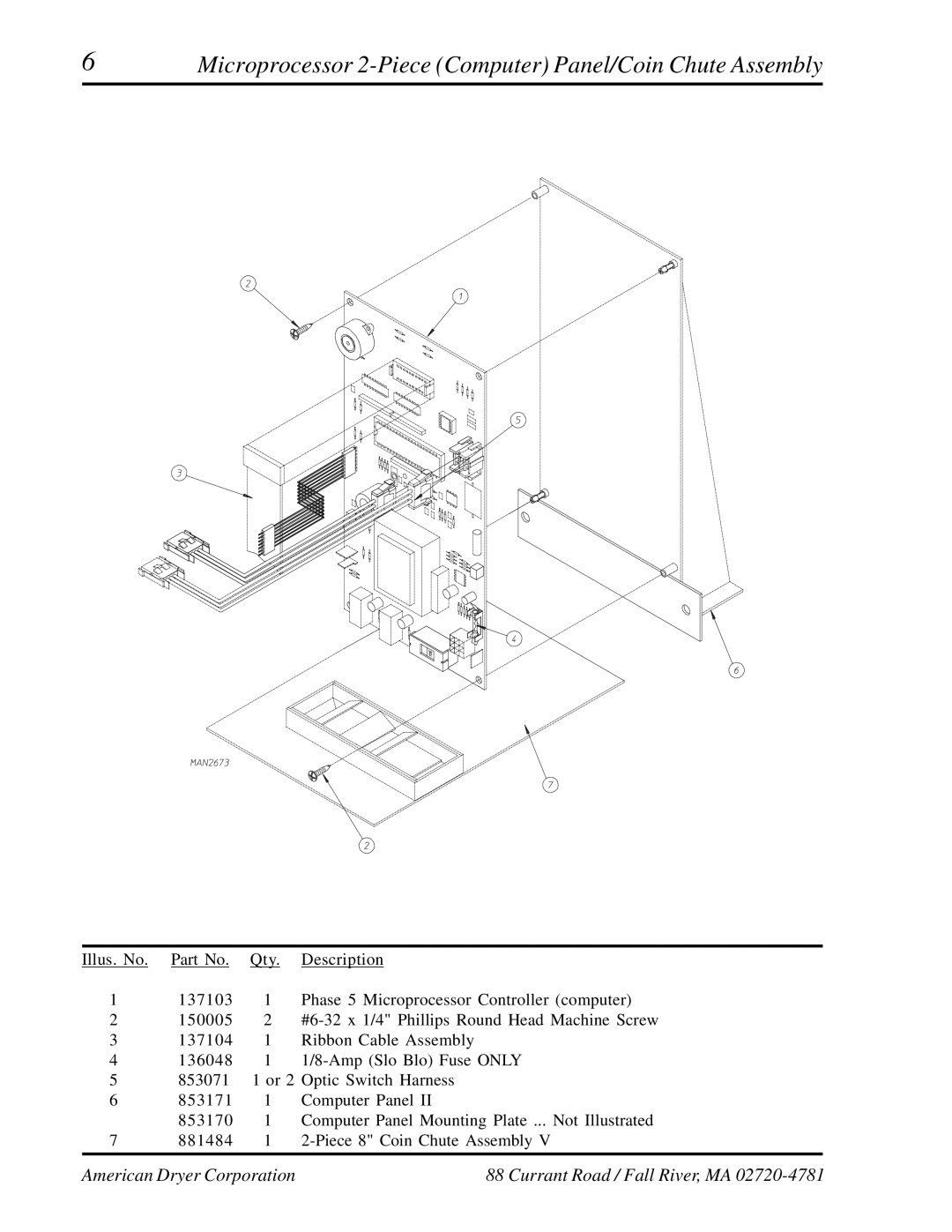 American Dryer Corp ADG-530HS manual Microprocessor 2-Piece Computer Panel/Coin Chute Assembly 