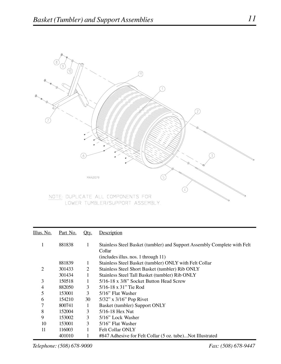 American Dryer Corp ADG-531HS manual Basket Tumbler and Support Assemblies 