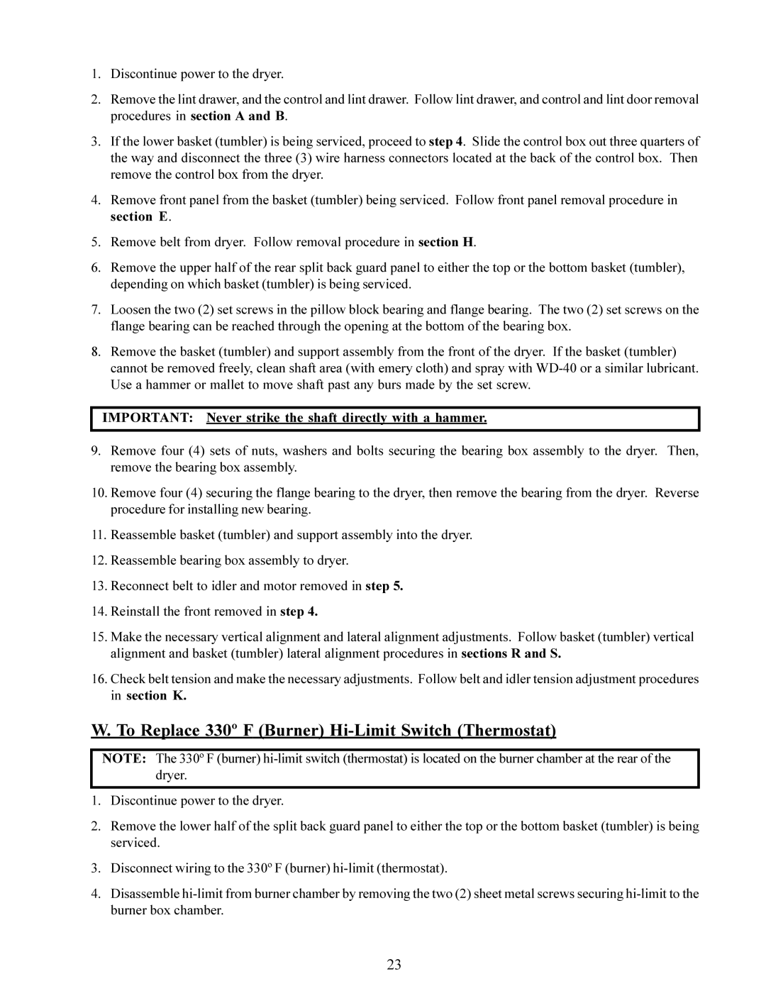 American Dryer Corp ADG-60 service manual To Replace 330º F Burner Hi-Limit Switch Thermostat 