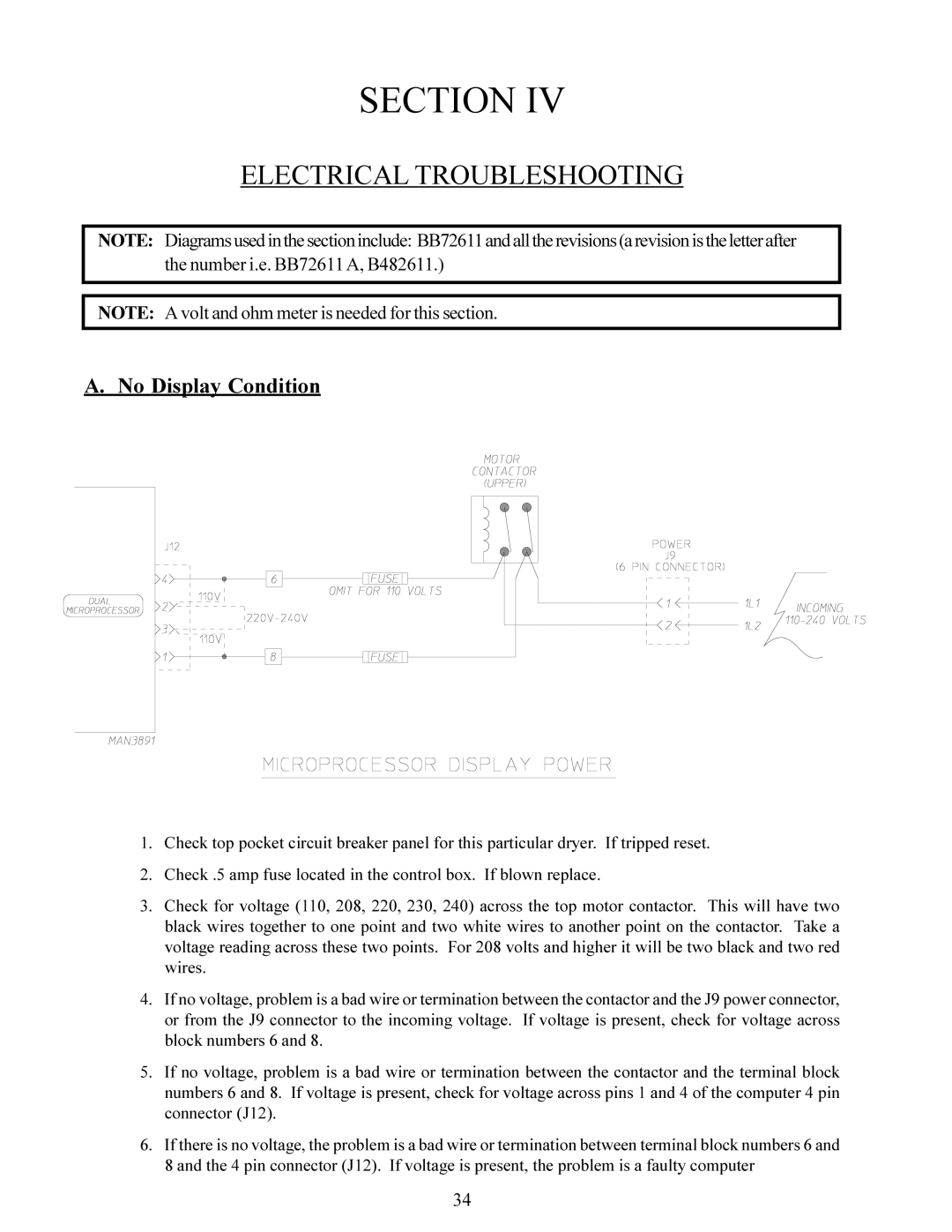 American Dryer Corp ADG-60 service manual Electrical Troubleshooting, No Display Condition 