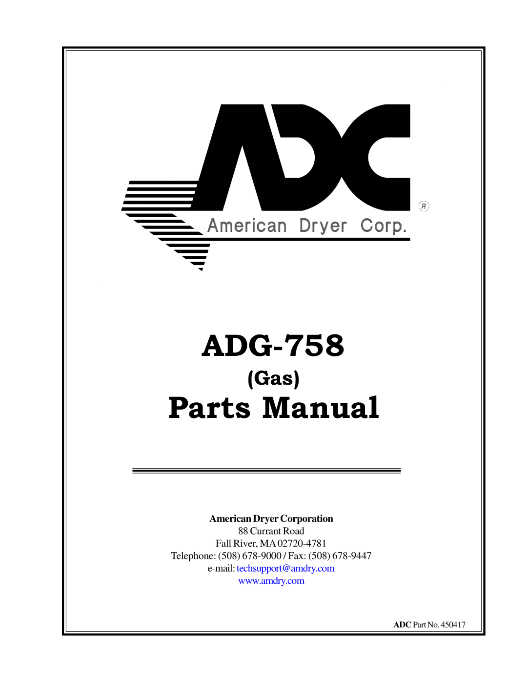 American Dryer Corp ADG-758 manual 