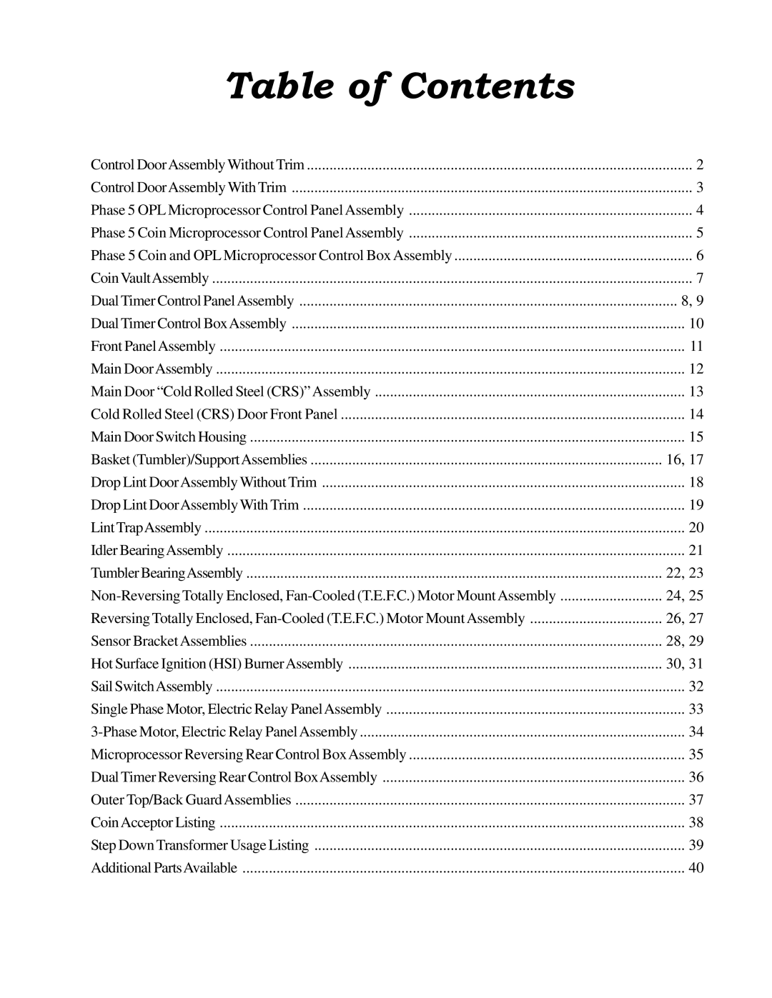 American Dryer Corp ADG-758 manual Table of Contents 