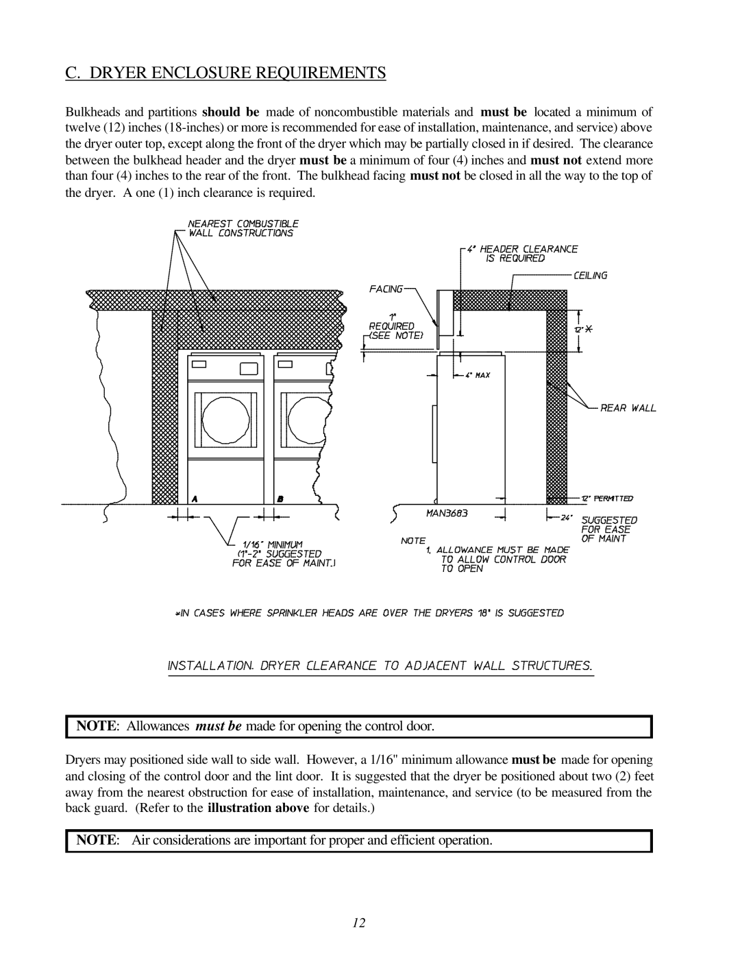 American Dryer Corp ADG-78 II installation manual Dryer Enclosure Requirements 