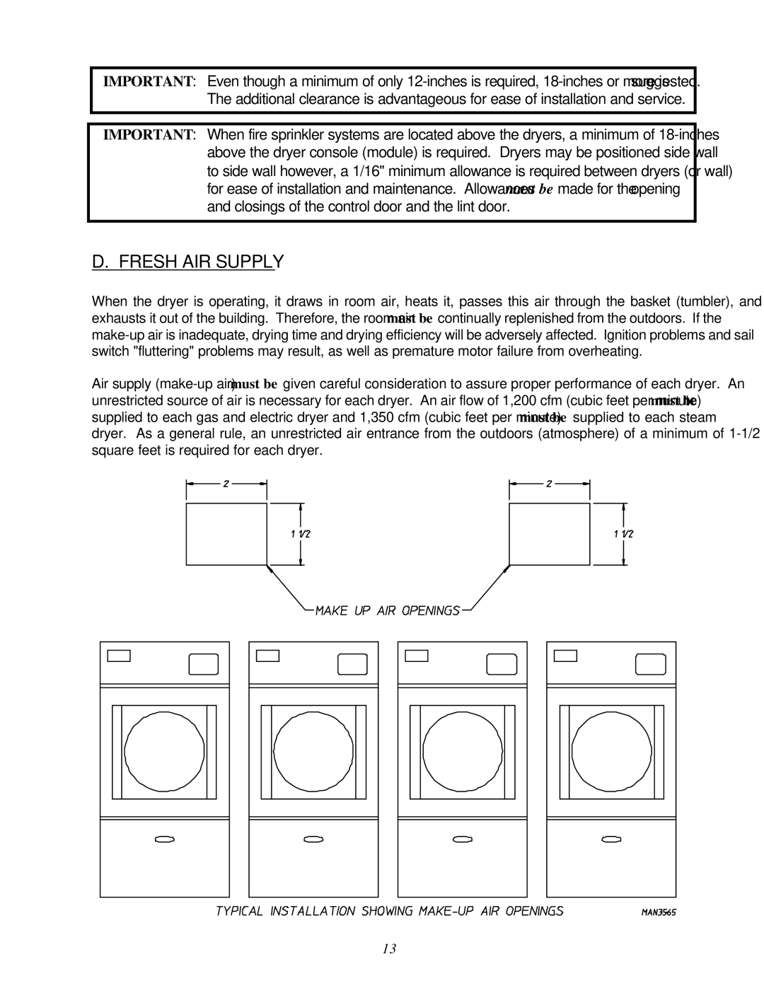 American Dryer Corp ADG-78 II installation manual Fresh AIR Supply 