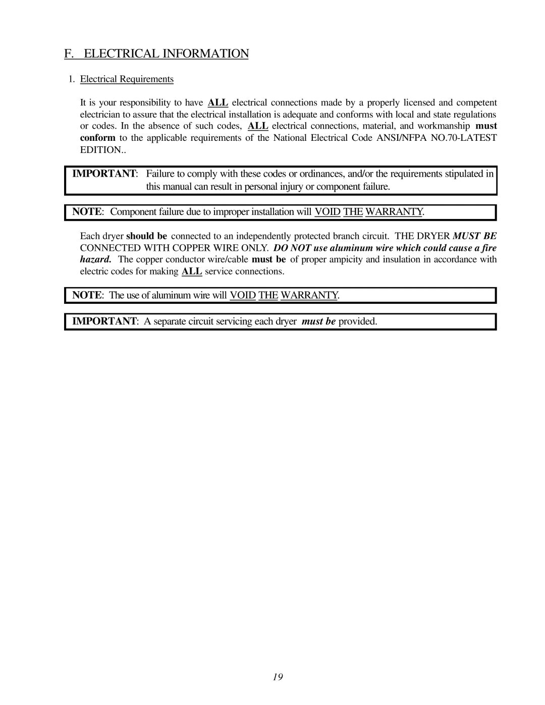 American Dryer Corp ADG-78 II installation manual Electrical Information 