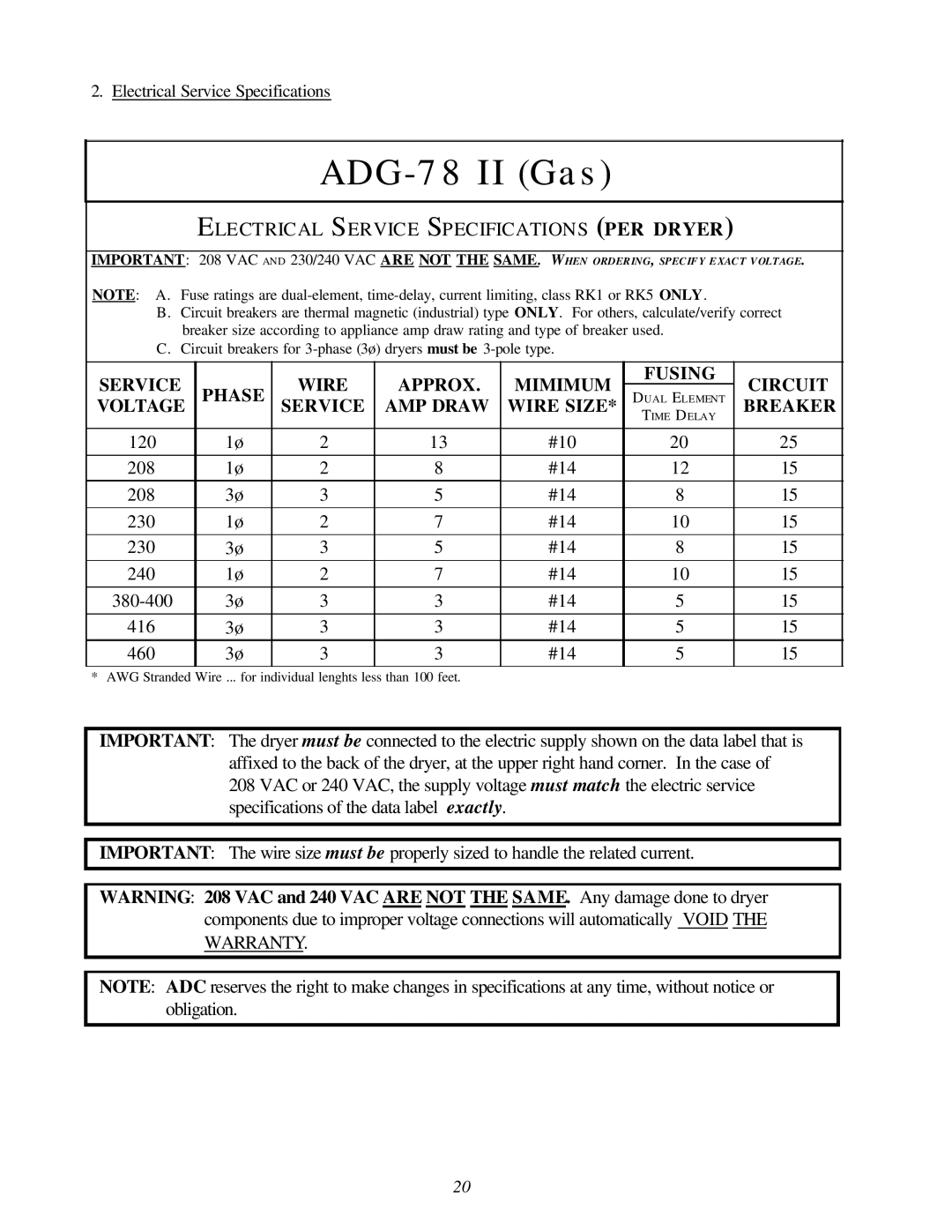 American Dryer Corp installation manual ADG-78 II Gas 