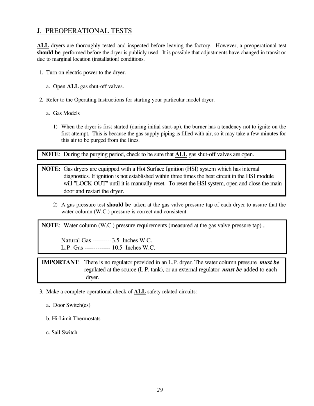 American Dryer Corp ADG-78 II installation manual Preoperational Tests 