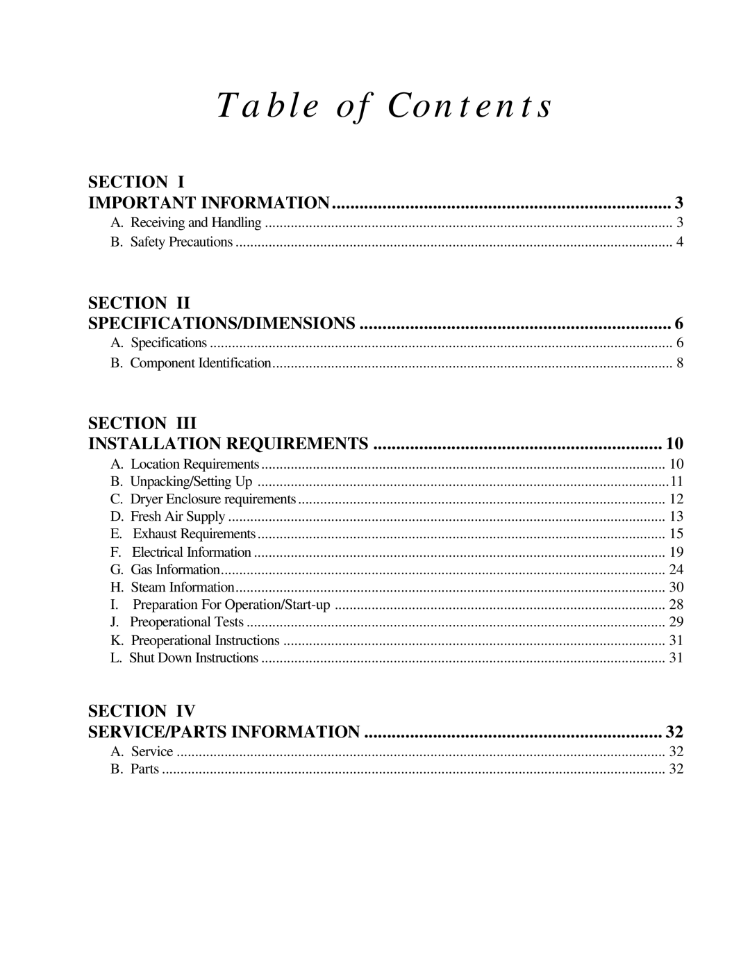 American Dryer Corp ADG-78 II installation manual Table of Contents 