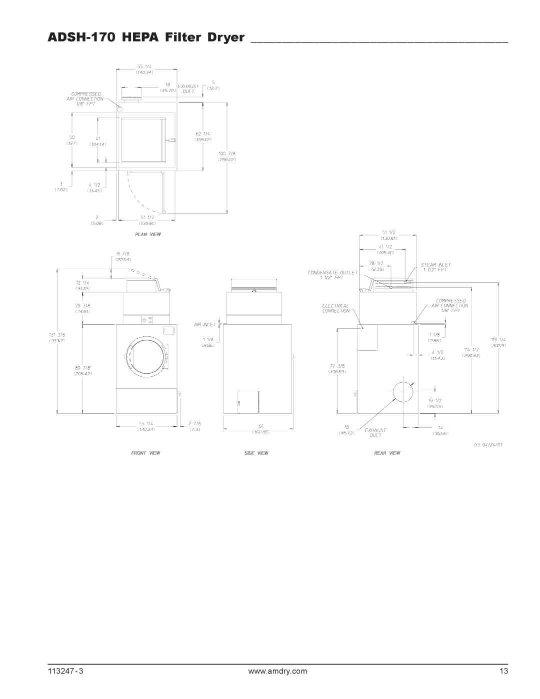 American Dryer Corp ADH-120, ADH-170, ADH-75 installation manual ADSH-170 Hepa Filter Dryer 