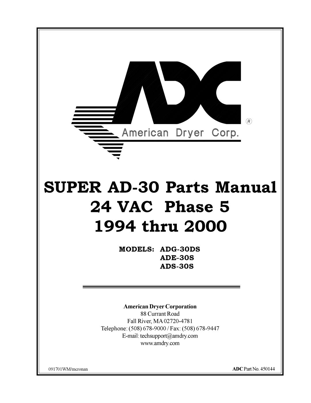 American Dryer Corp ADS-30S manual Super AD-30 Parts Manual 