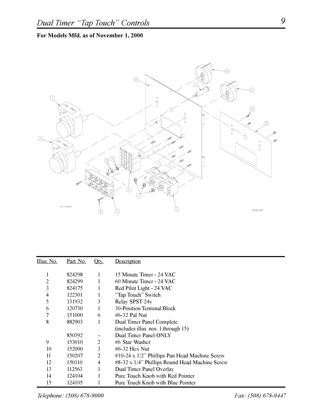 American Dryer Corp ADS-30S manual Dual Timer Tap Touch Controls, For Models Mfd. as of November 1 