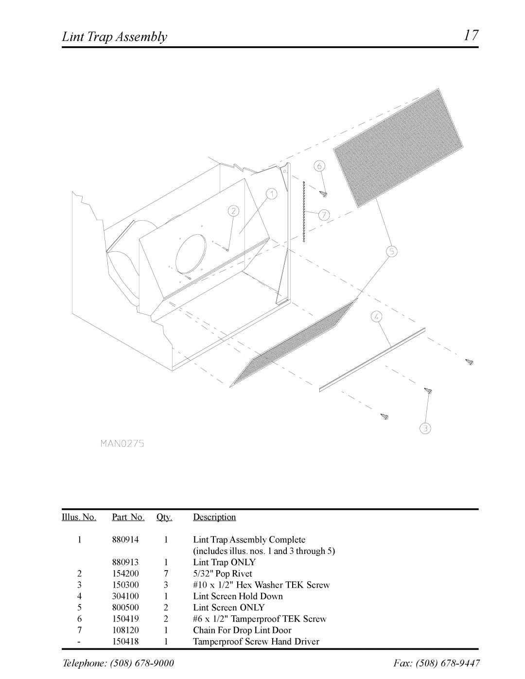 American Dryer Corp ADS-30S manual Lint Trap Assembly 