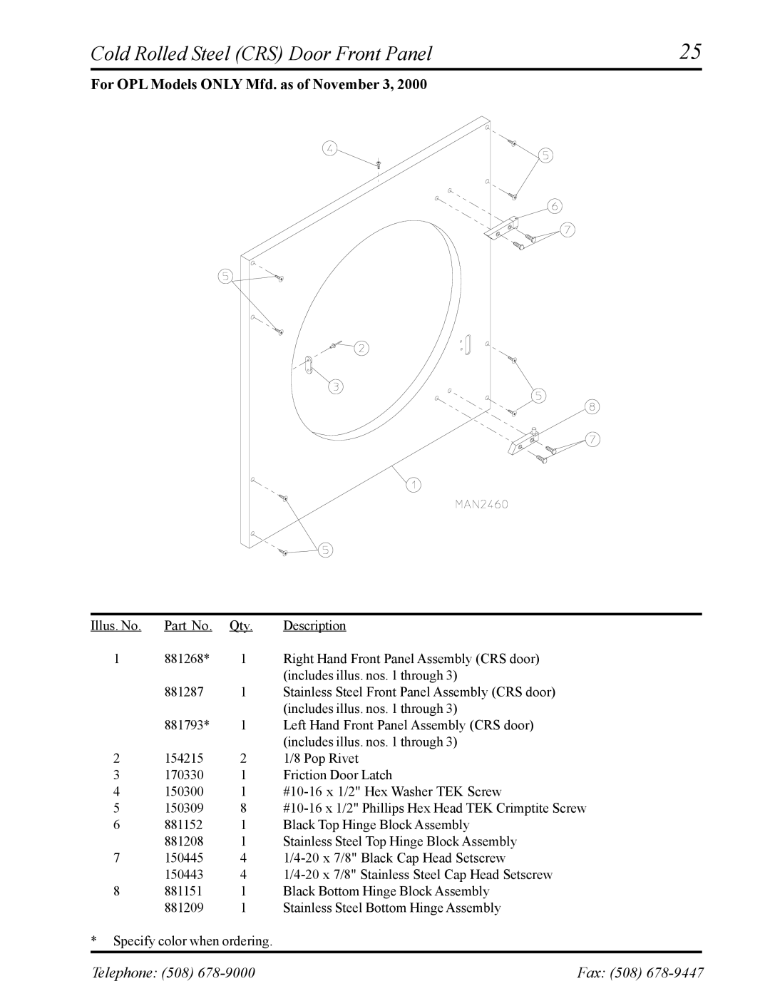 American Dryer Corp ADS-30S manual Cold Rolled Steel CRS Door Front Panel 