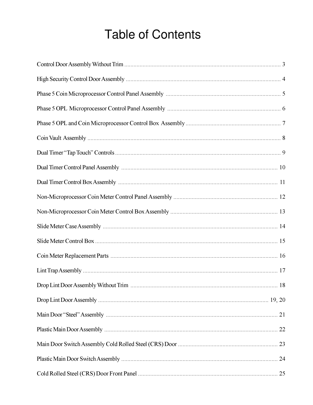 American Dryer Corp ADS-30S manual Table of Contents 