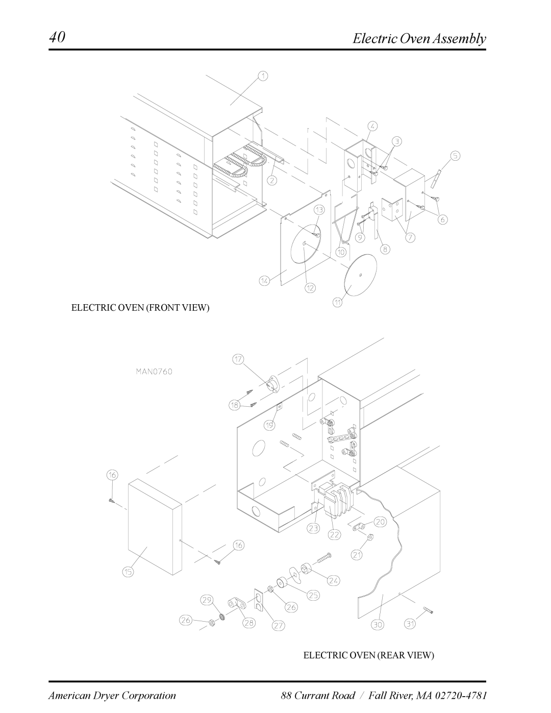 American Dryer Corp ADS-30S manual Electric Oven Assembly 