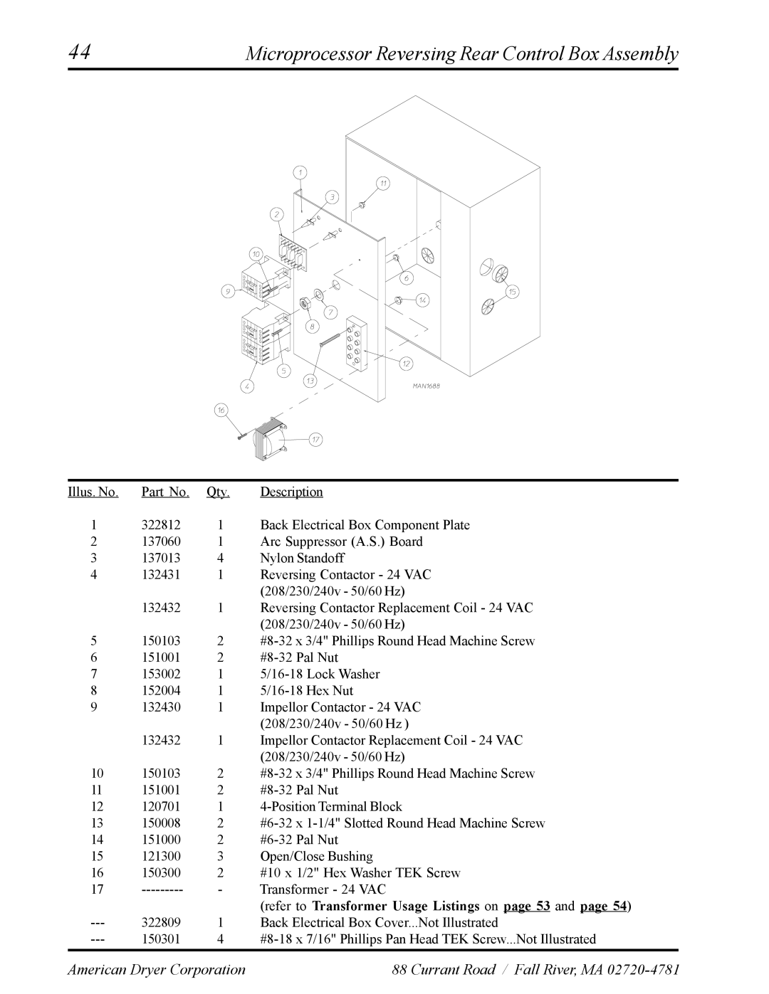 American Dryer Corp ADS-30S manual Microprocessor Reversing Rear Control Box Assembly 