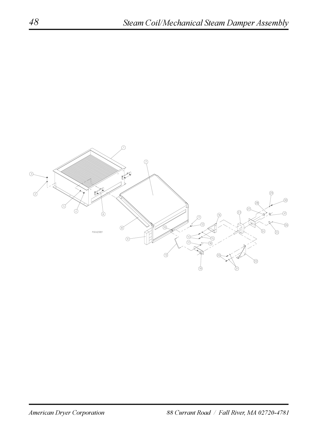 American Dryer Corp ADS-30S manual Steam Coil/Mechanical Steam Damper Assembly 
