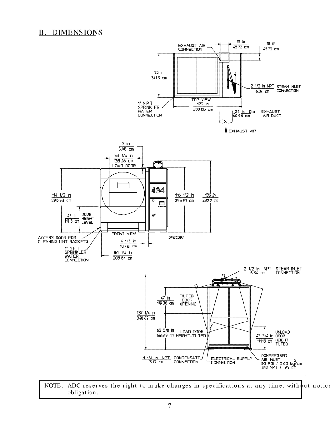 American Dryer Corp ADS-464 manual Dimensions 