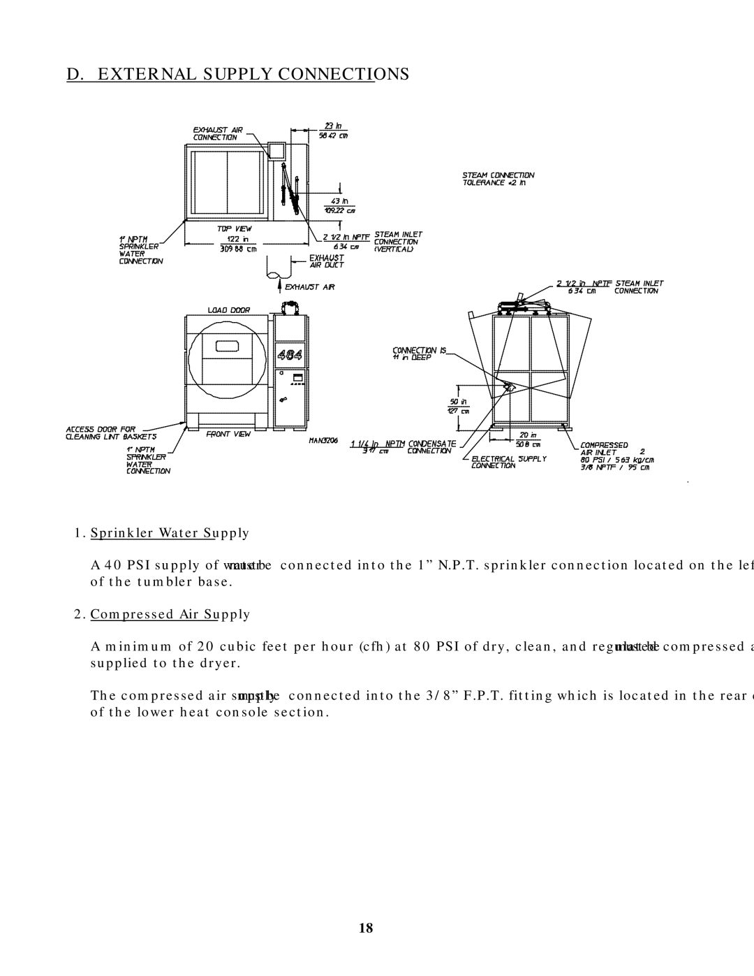 American Dryer Corp ADS-464 manual External Supply Connections 