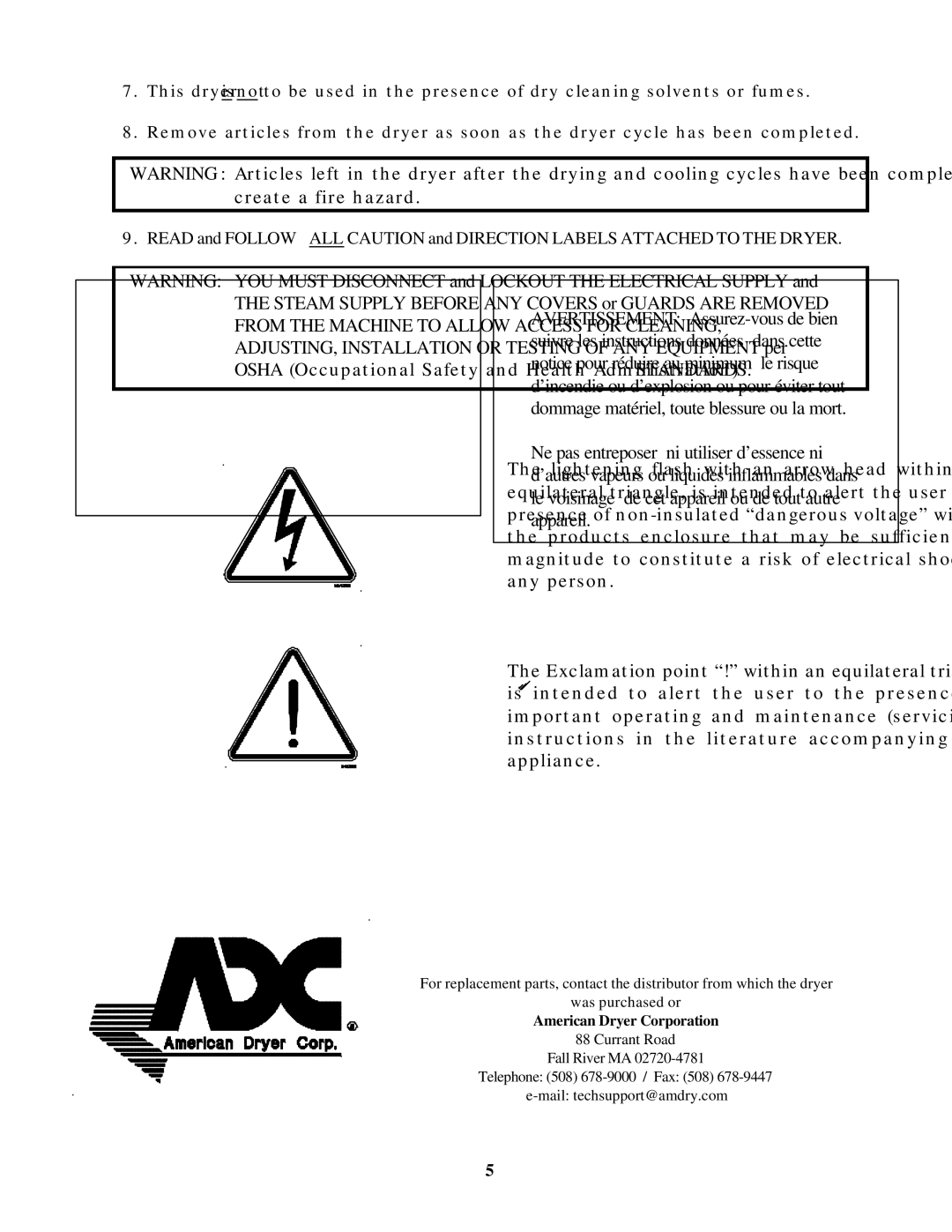 American Dryer Corp ADS-464 manual 