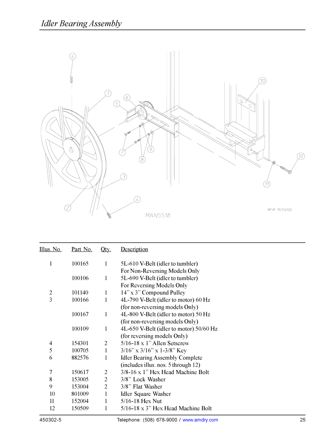 American Dryer Corp ADS-50S, Super AD-50, ADG-50DS manual Idler Bearing Assembly 