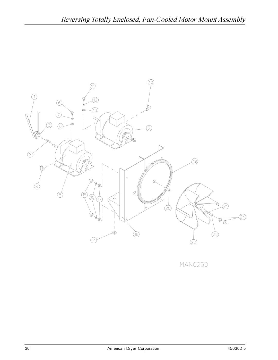 American Dryer Corp ADG-50DS, ADS-50S, Super AD-50 manual Reversing Totally Enclosed, Fan-Cooled Motor Mount Assembly 