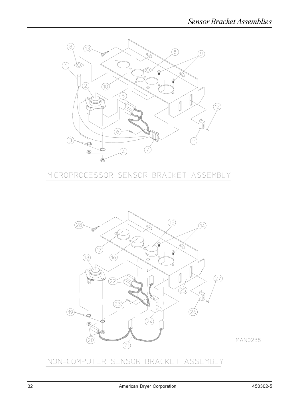 American Dryer Corp Super AD-50, ADS-50S, ADG-50DS manual Sensor Bracket Assemblies 